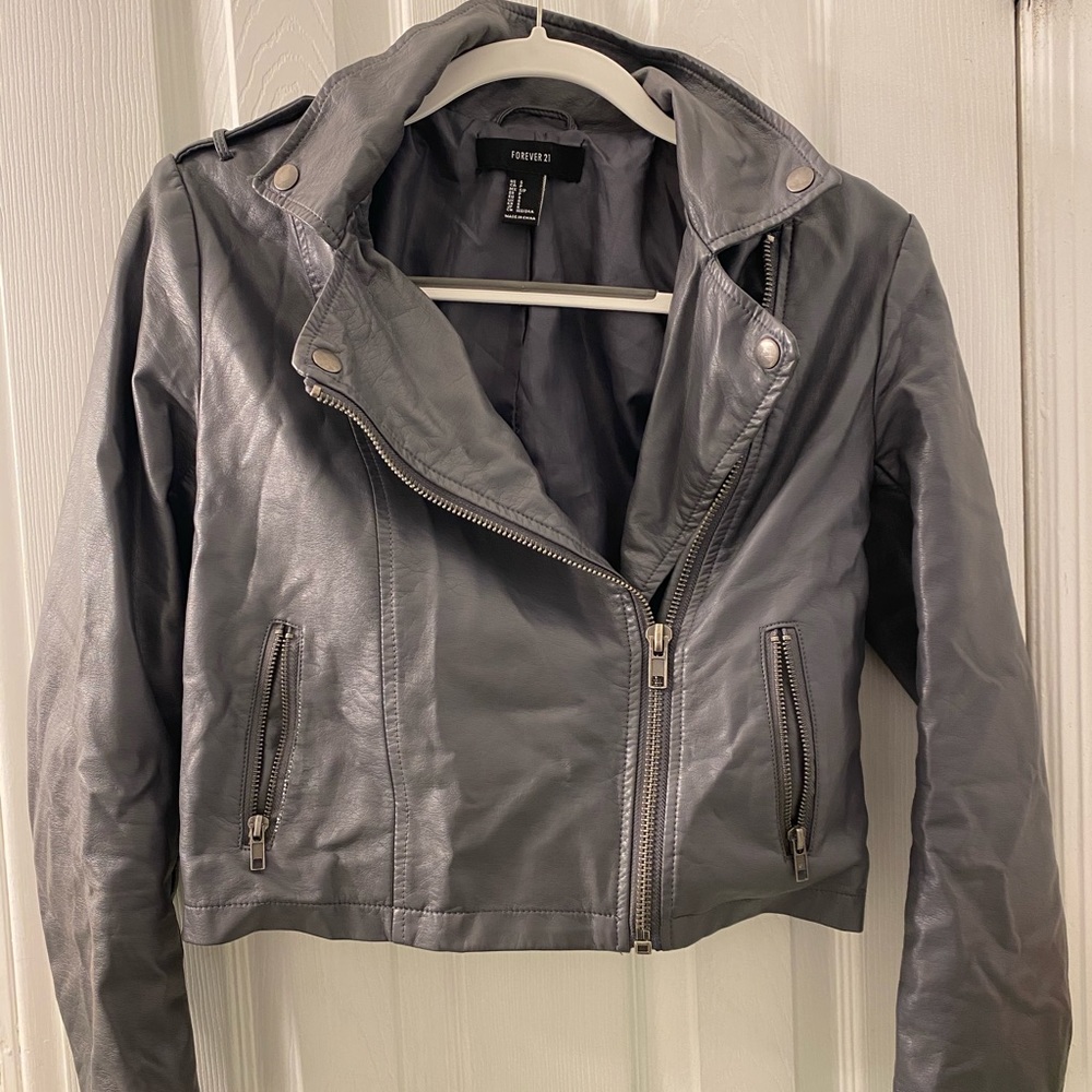 Grey Leather Jacket (size small)